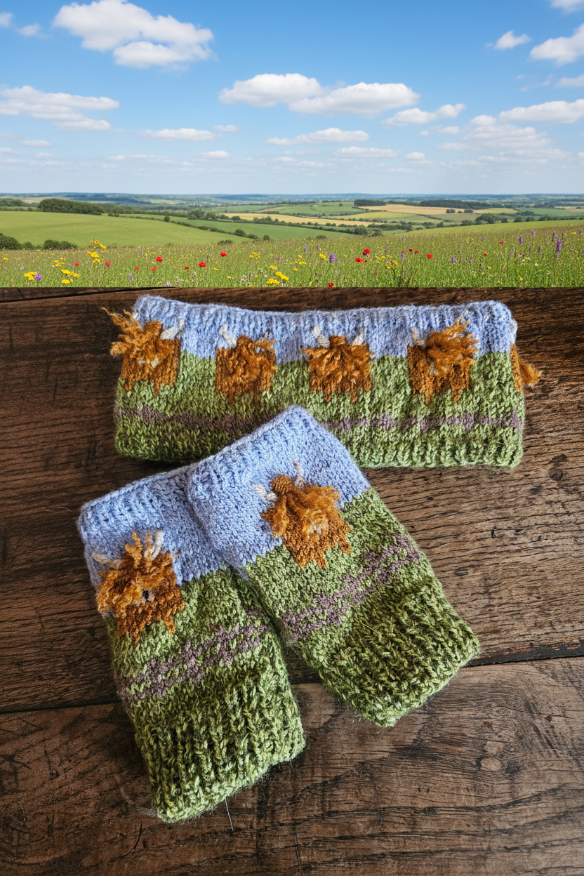 Highland cow earwarmer and wrist earwarmer set