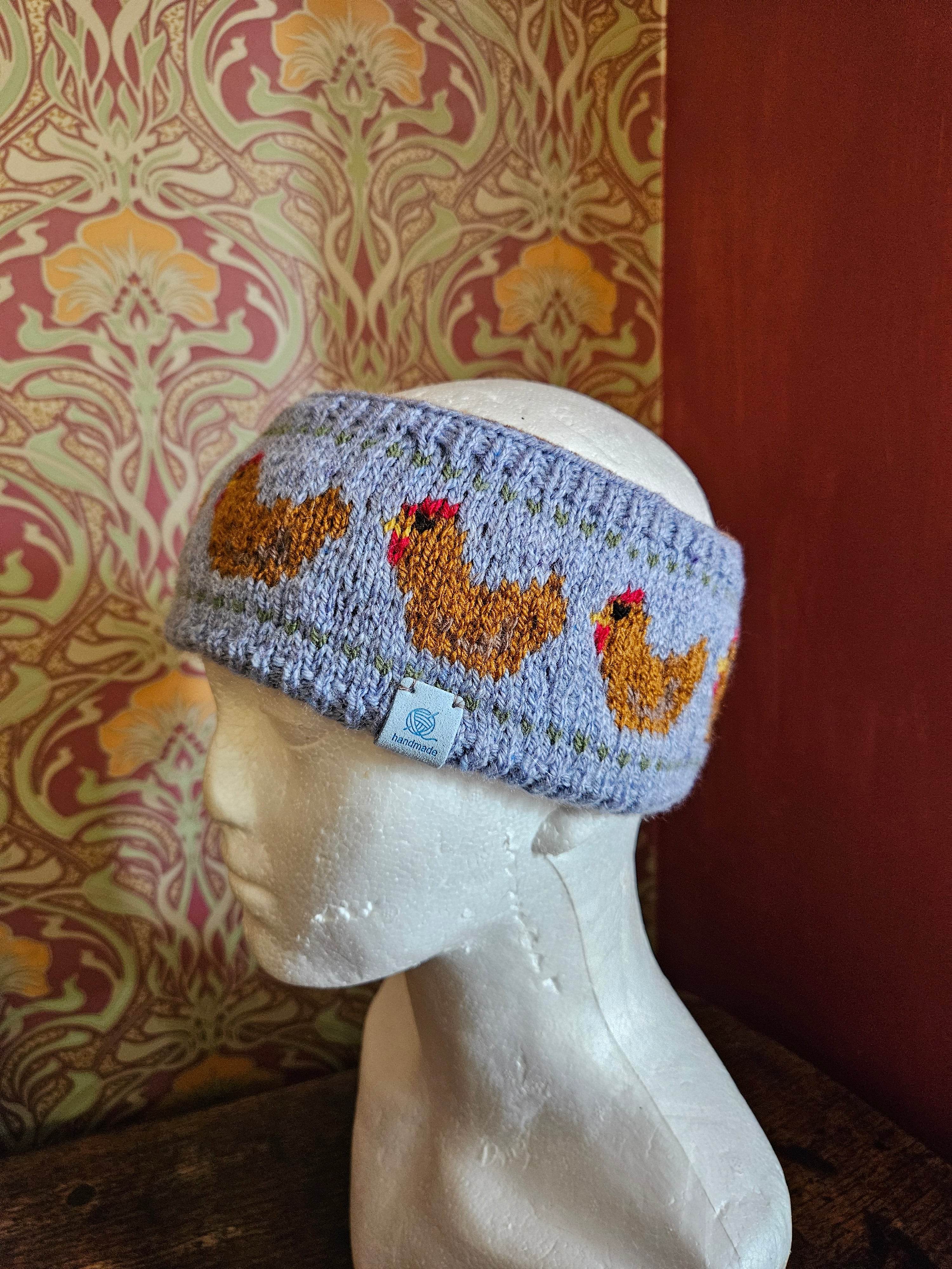 Earwarmer with chicken design. Fully lined