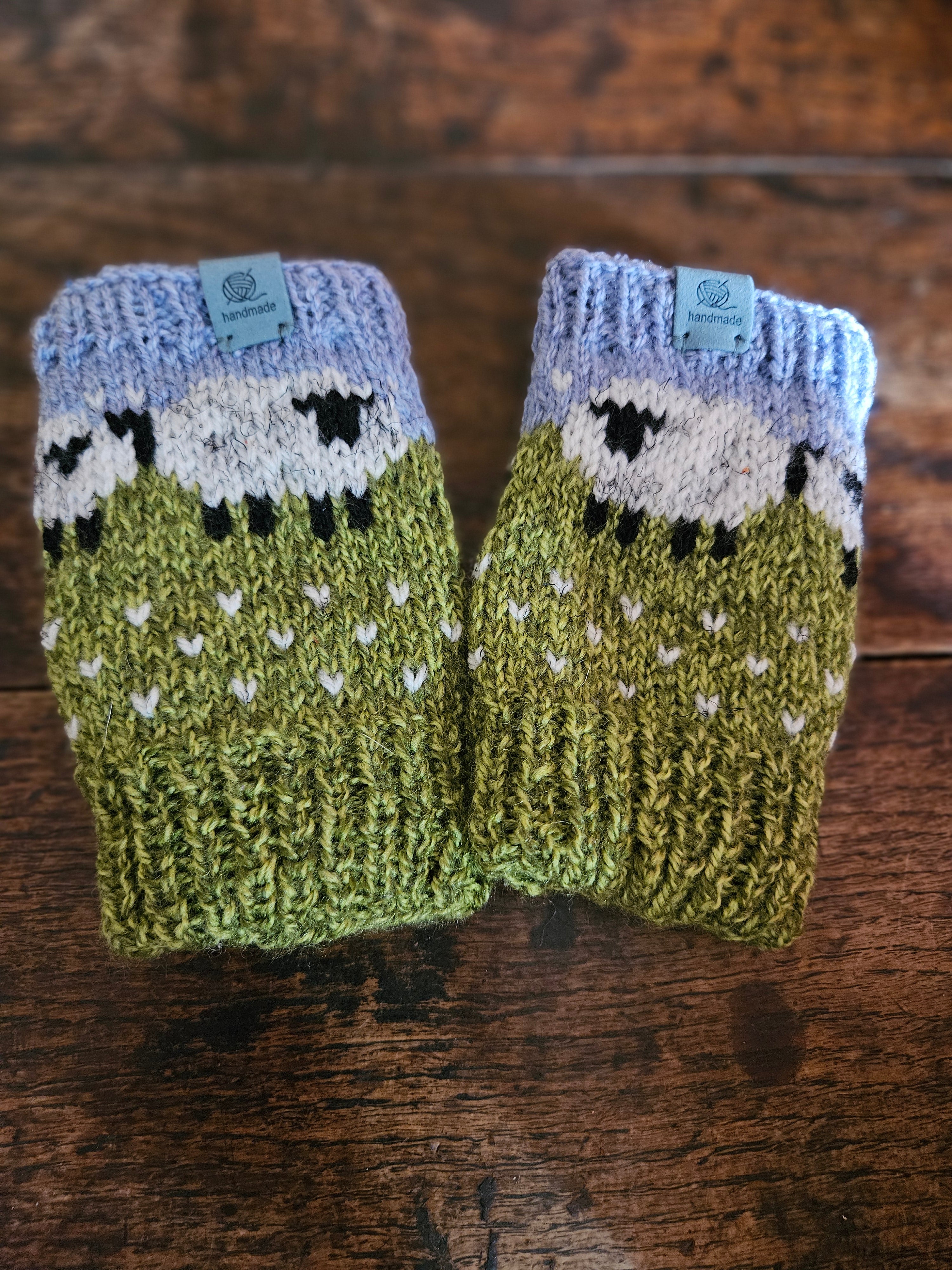 Earwarmer, cowl and wrist warmer set with sheep and collies.