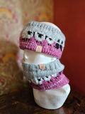Earwarmer and cowl set with sheep and collie design.