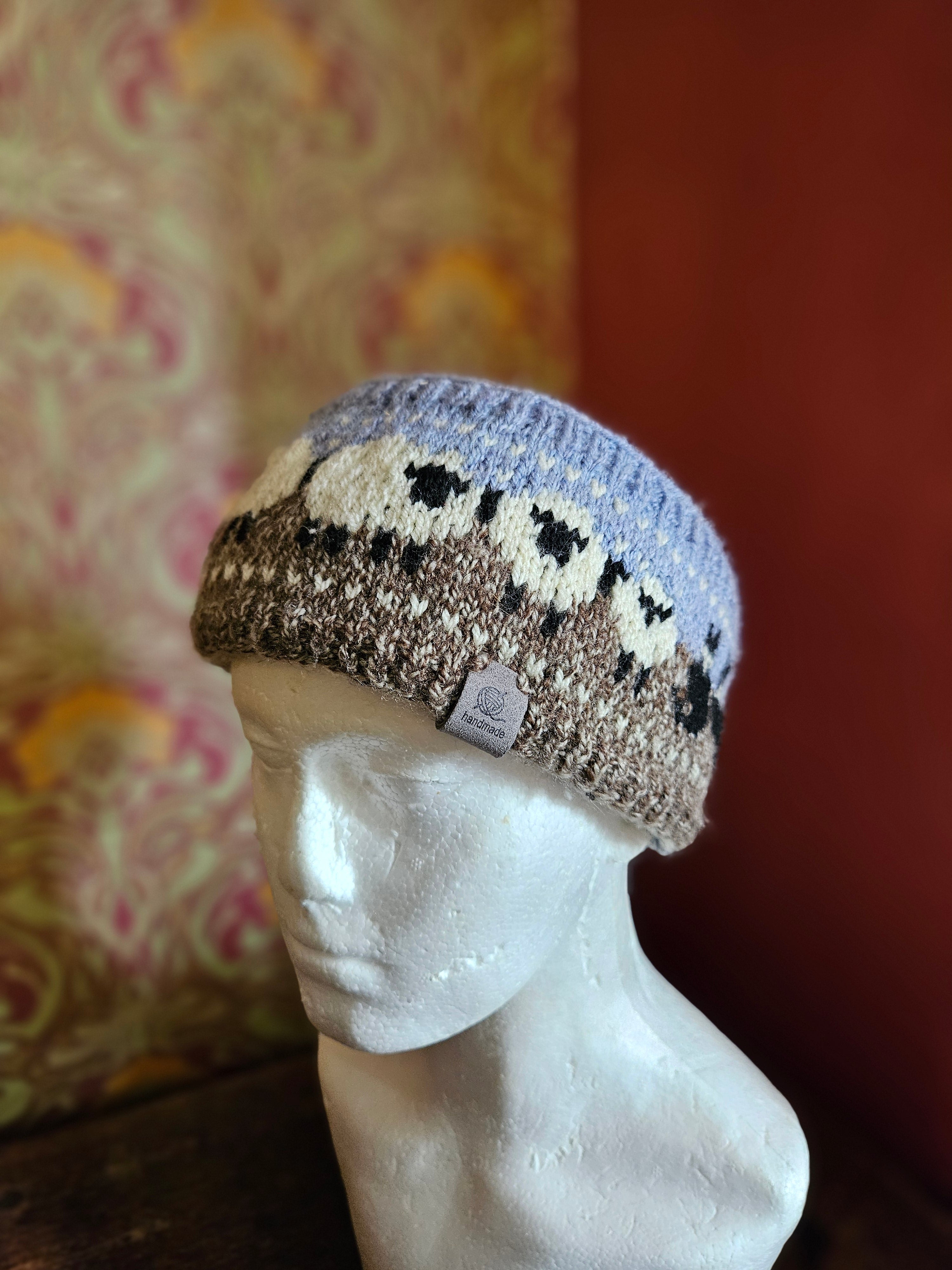 Earwarmer with sheep and collies with sherpa fleece lining