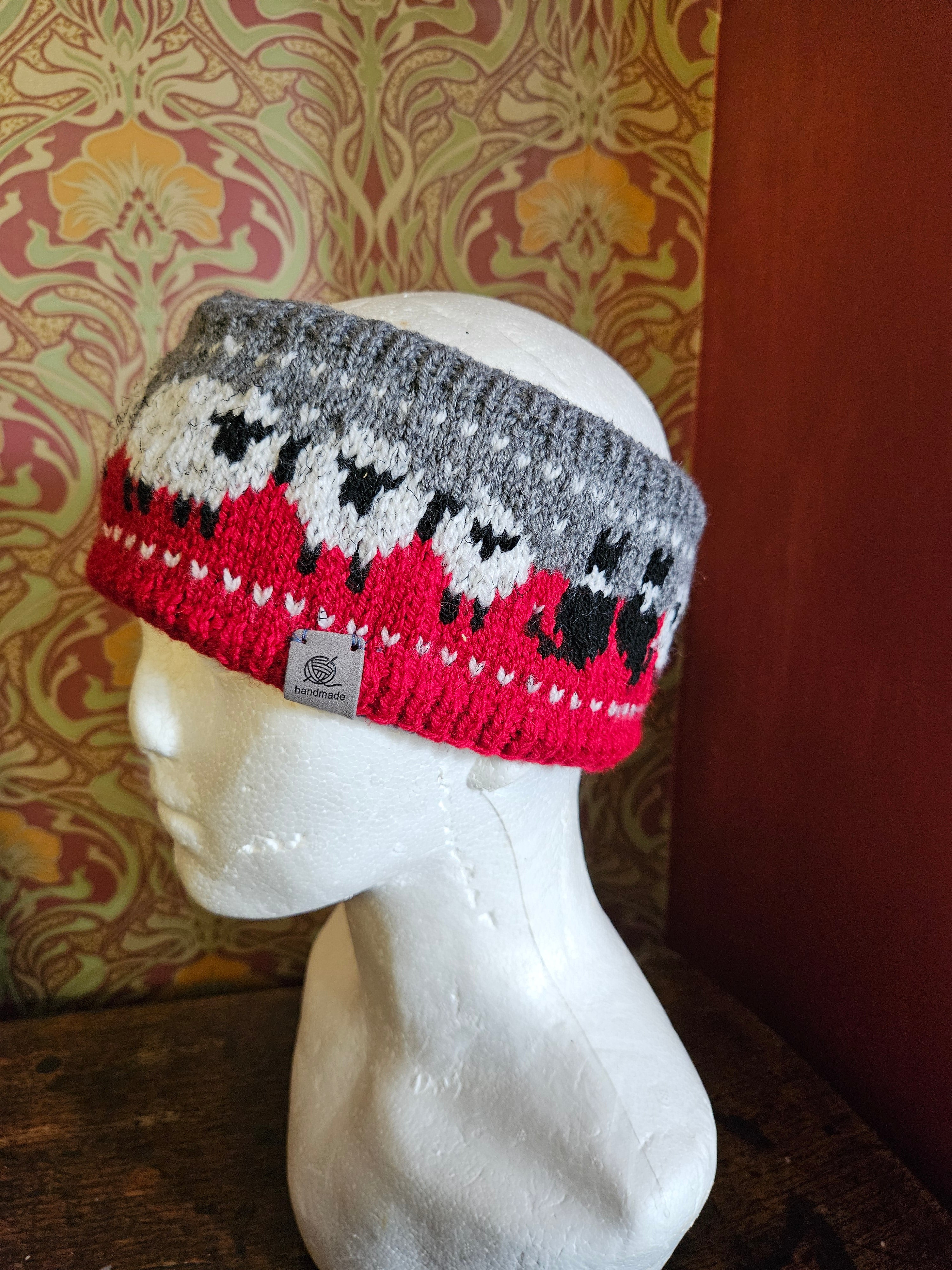Earwarmer with Sheep and collie design. Fully lined