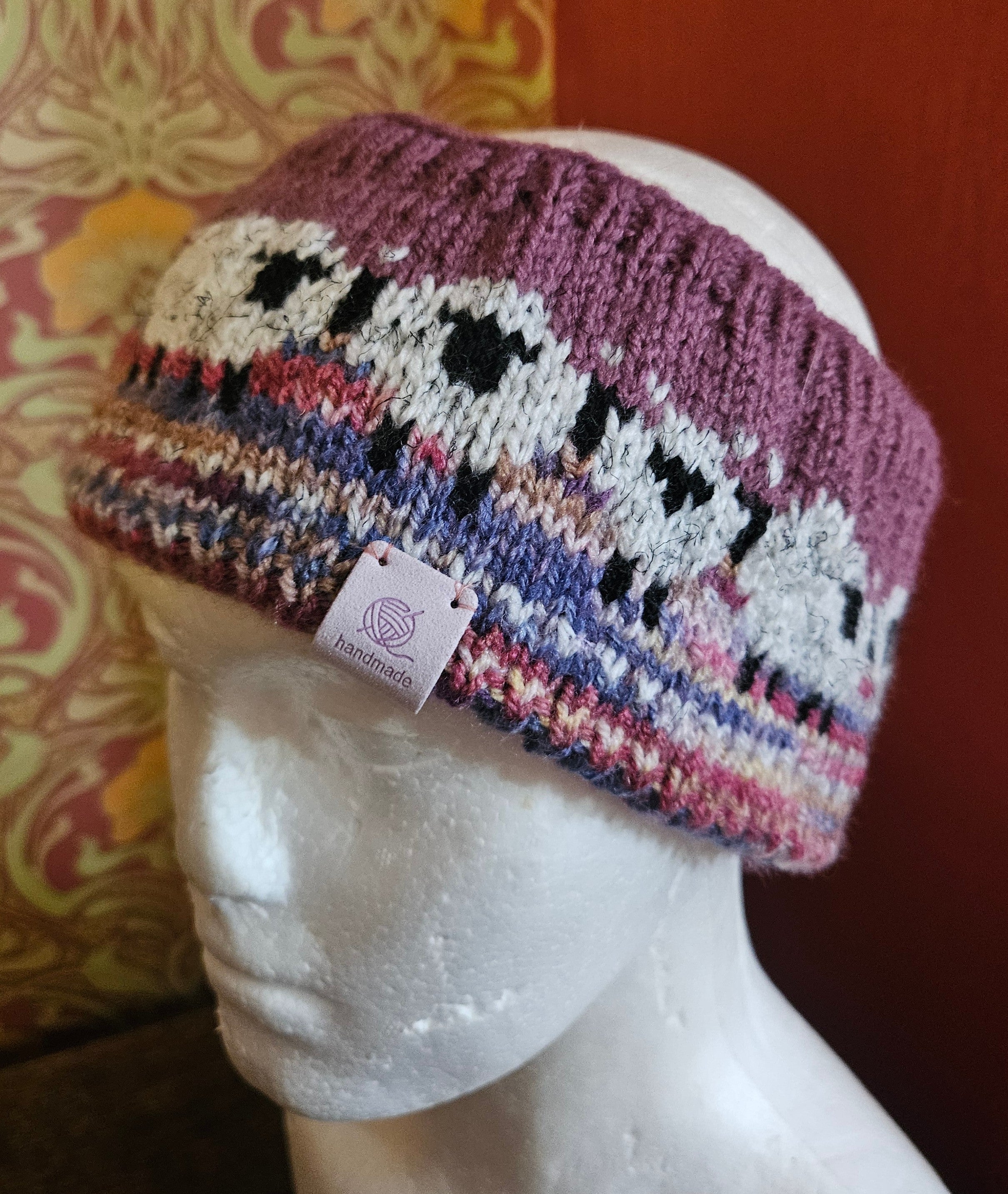 Earwarmer and wrist warmer set with sheep design. Fully lined