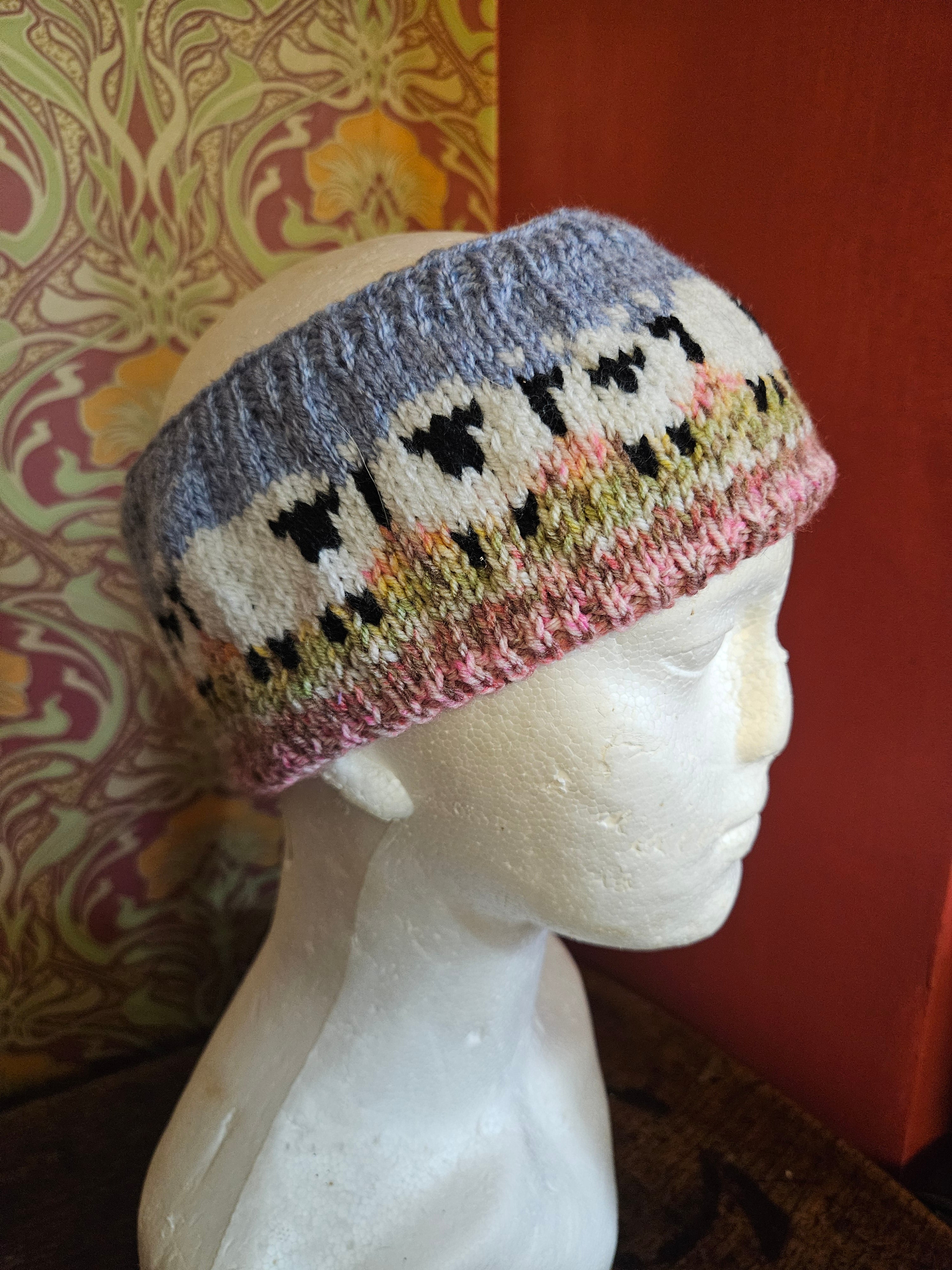 Earwarmer and wrist warmer set with sheep design. Fully lined