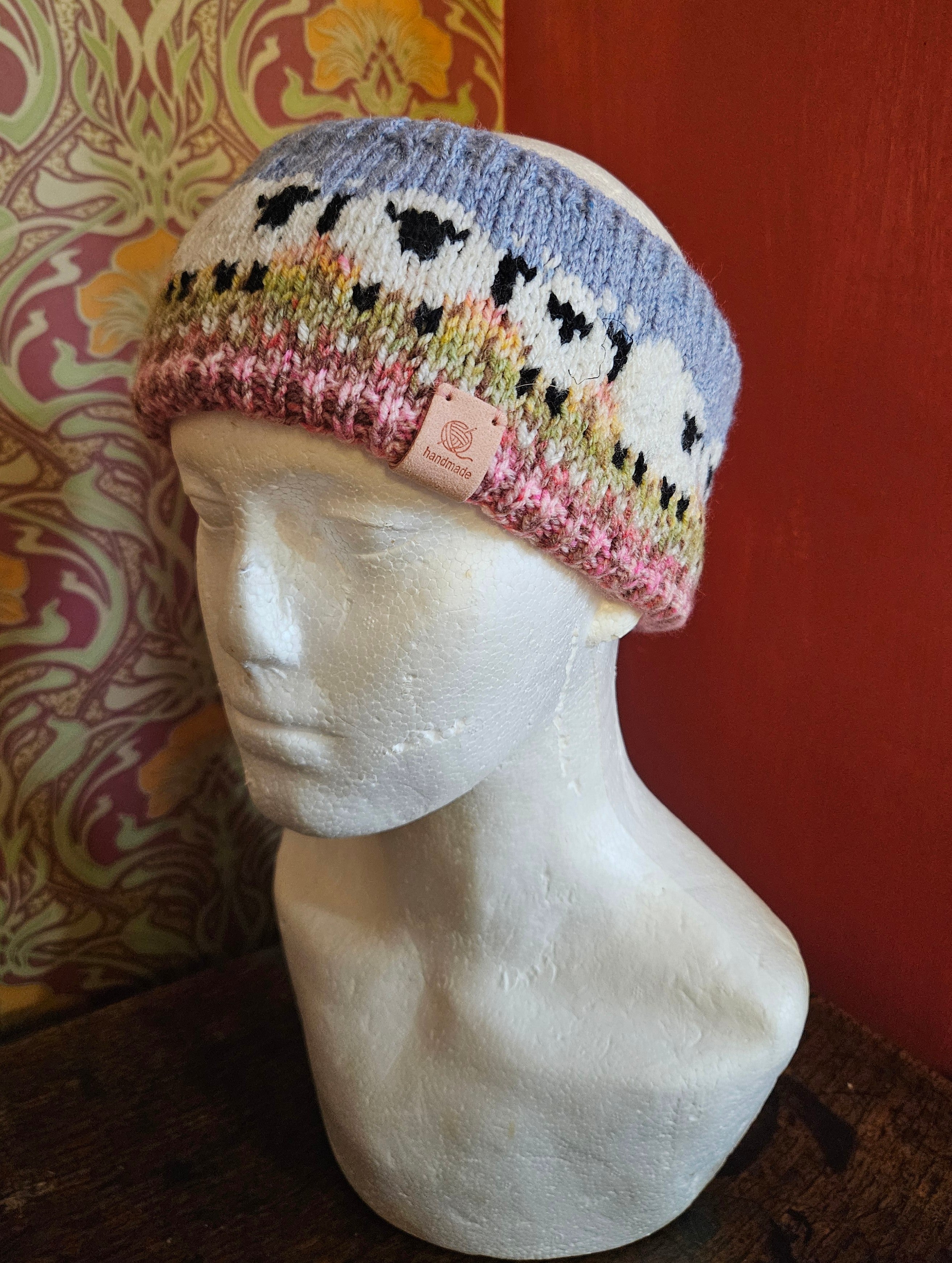 Earwarmer and wrist warmer set with sheep design. Fully lined