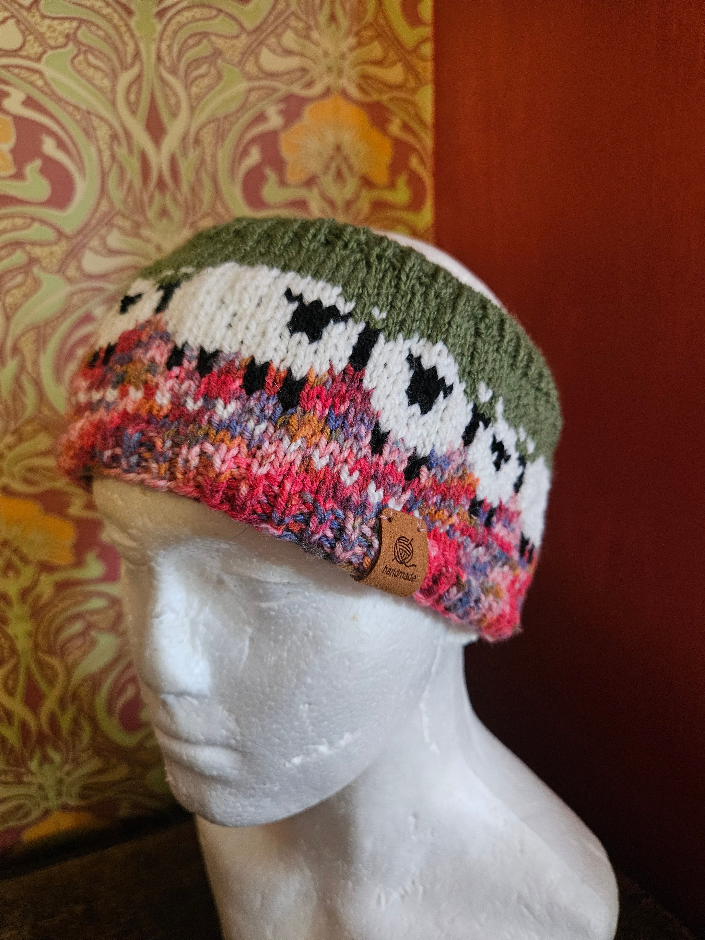 Earwarmer and wrist warmer set with sheep design. Fully lined