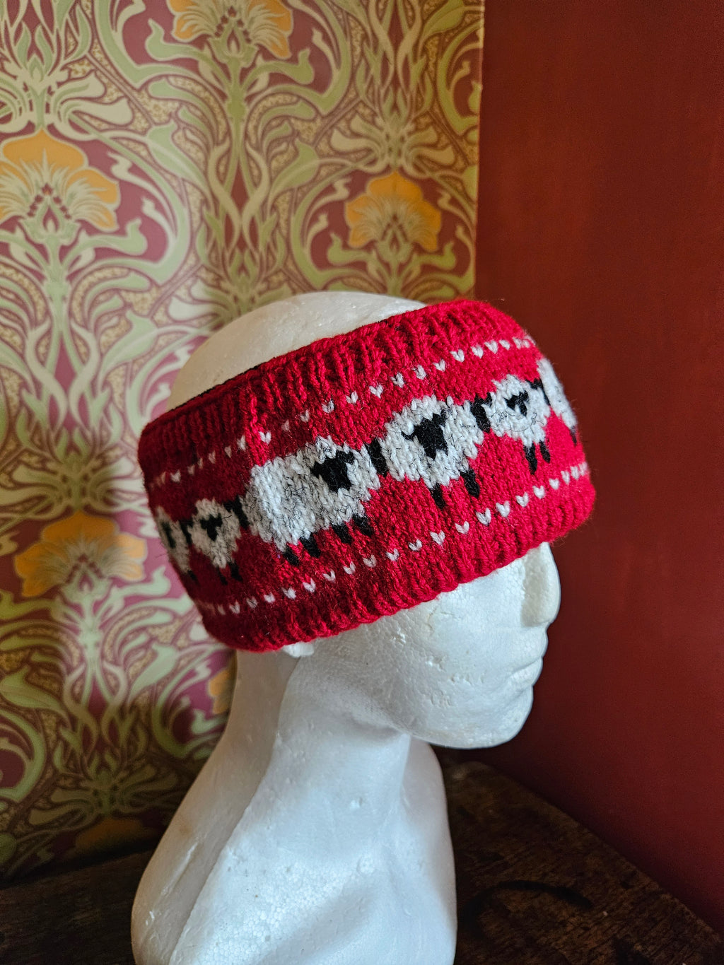 Earwarmer with sheep design.  Fully lined